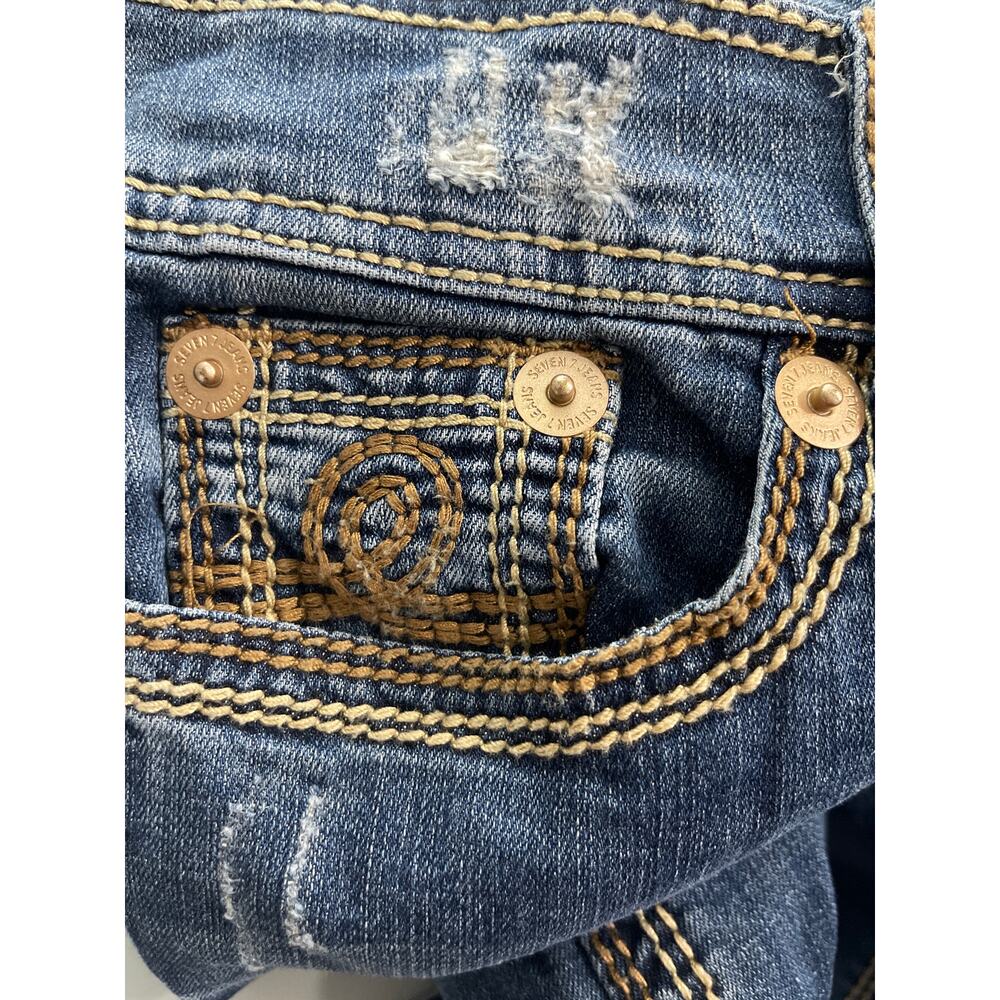 Seven7 Women's Blue Distressed Low Rise Ripped Bootcut Denim Jeans Pants Size 27 - Picture 7 of 10